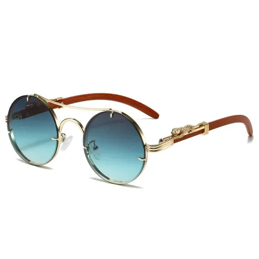 Vintage Punk Round Sunglasses Men Fashion Double Bridge Multicolor Shades Women Retro Trendy Brand Luxury Design Sun Glasses - SUNGLASSES Apparel